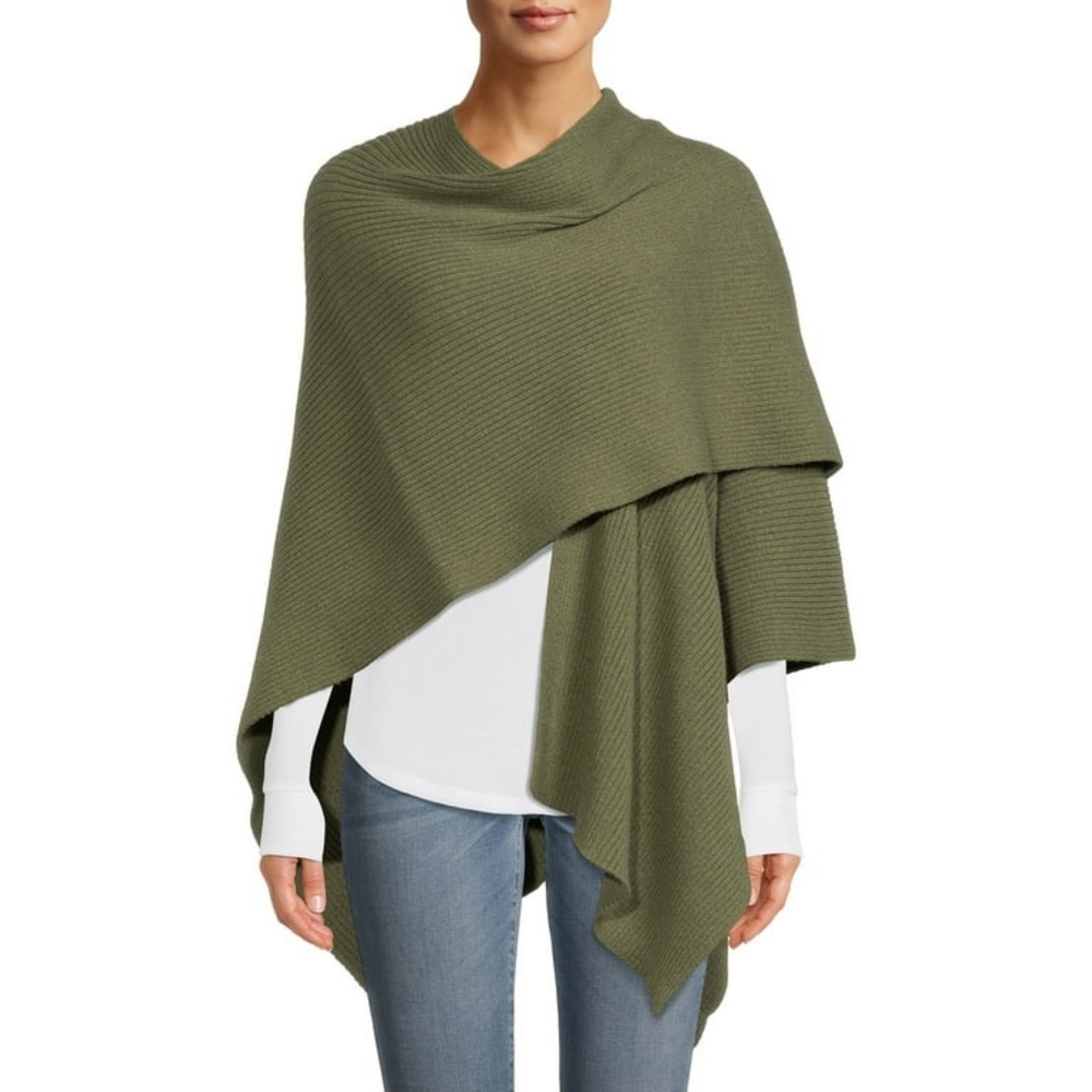 Time And Tru Women's Ribbed Ruana Wrap - Picture 5 of 6